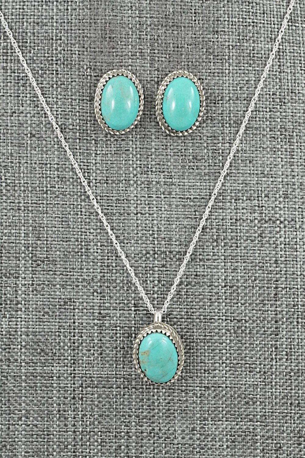 Turquoise & Sterling Silver Necklace Set - Murray Hannaweeka