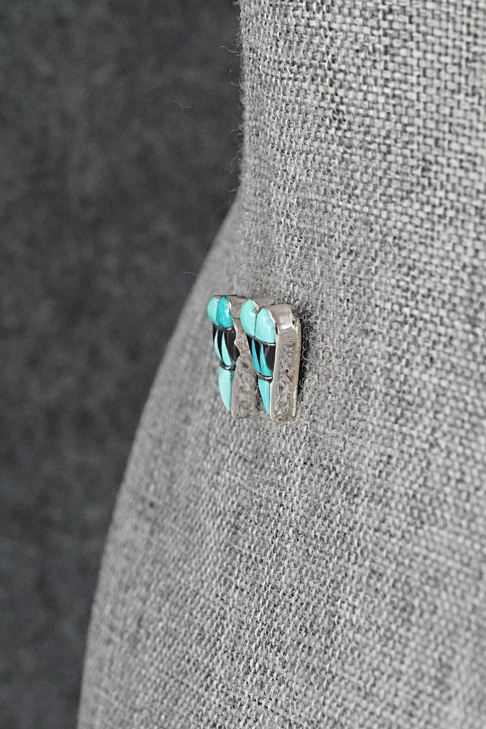 Turquoise, Onyx & Sterling Silver Earrings - Carol Vacit