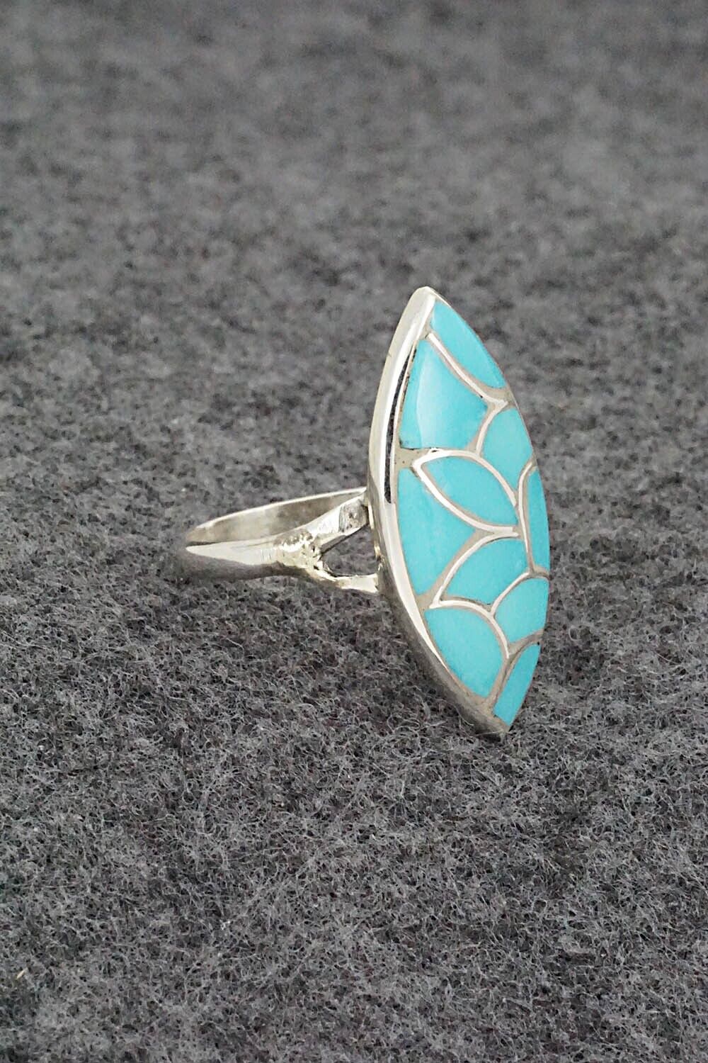 Turquoise & Sterling Silver Ring - Orena Leekya - Size 7.5