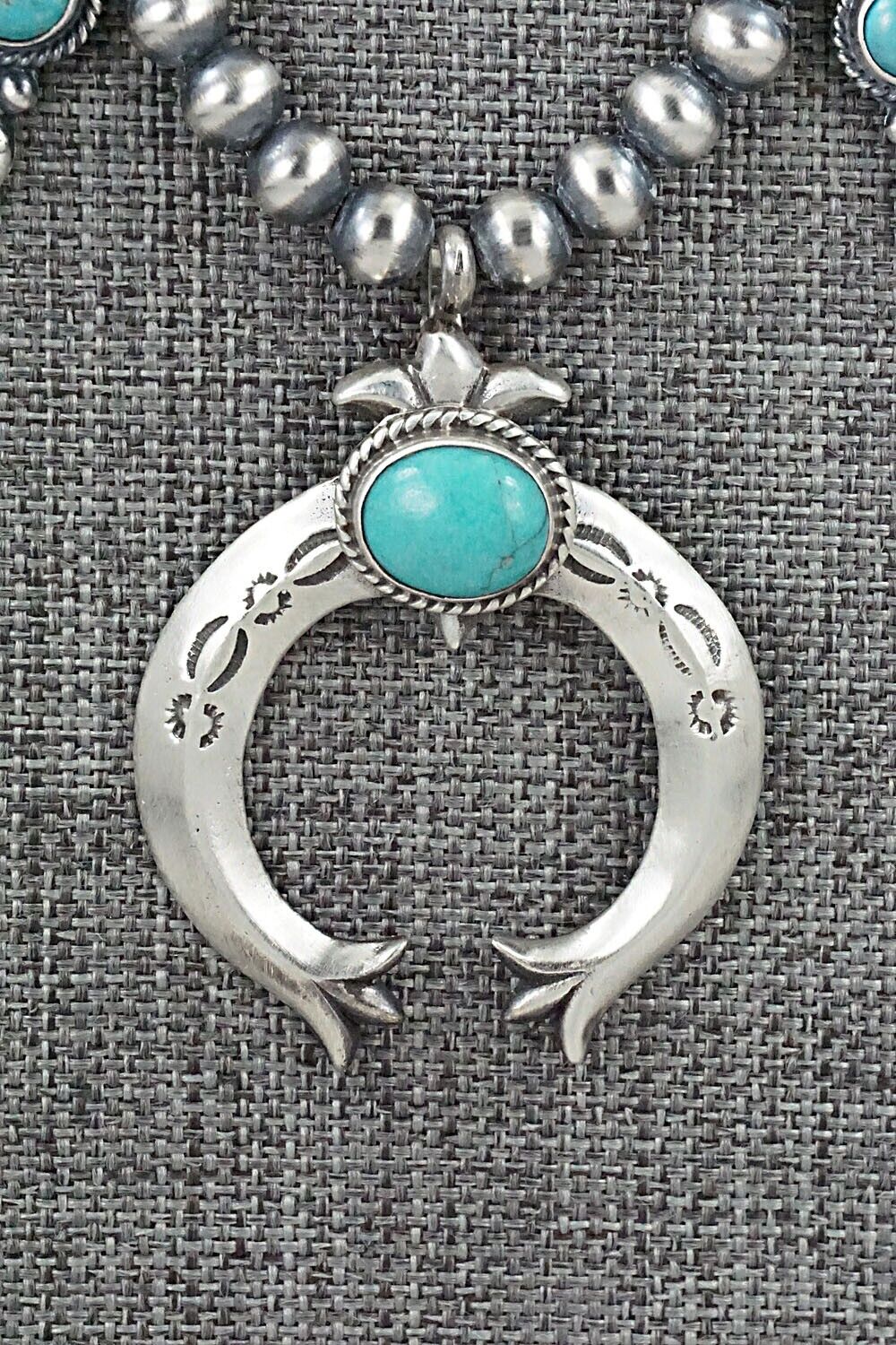 Turquoise & Sterling Silver Squash Blossom Necklace - Bobby Platero