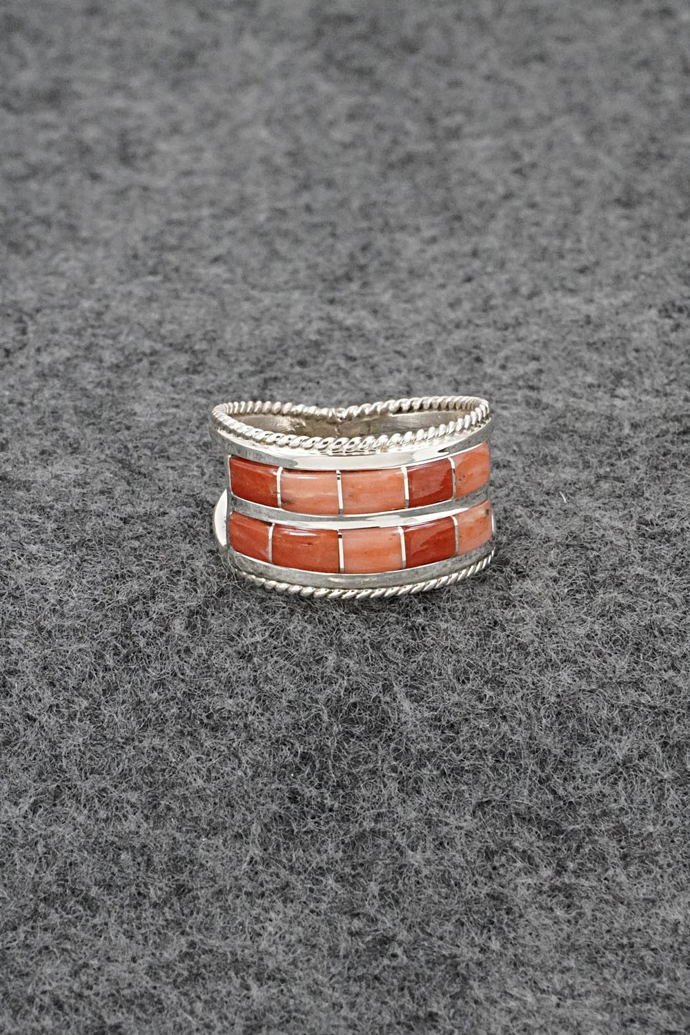 Coral and Sterling Silver Ring - Bruce Johnson - Size 9.25