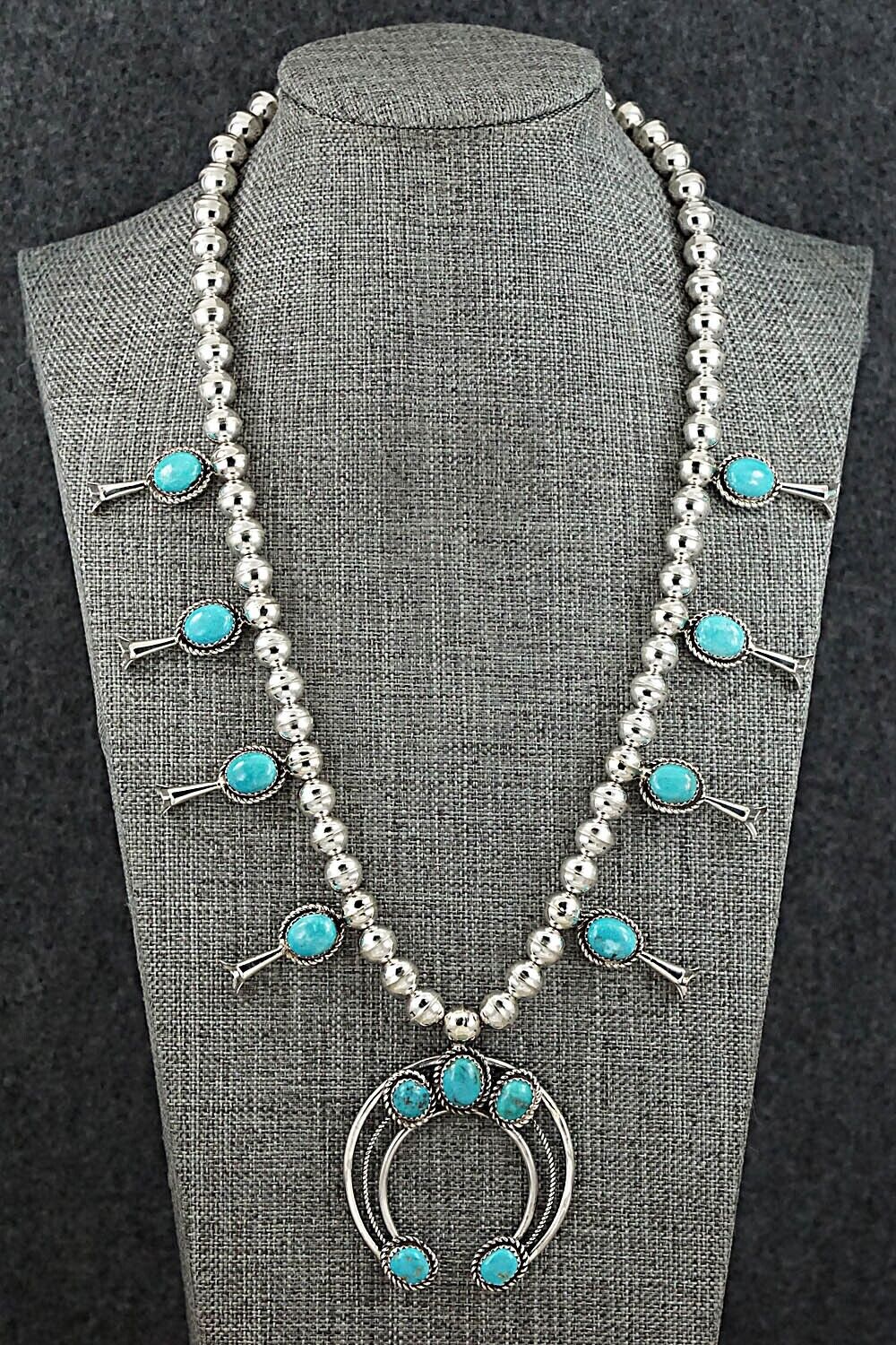 Turquoise & Sterling Silver Squash Blossom Necklace - Phil Garcia