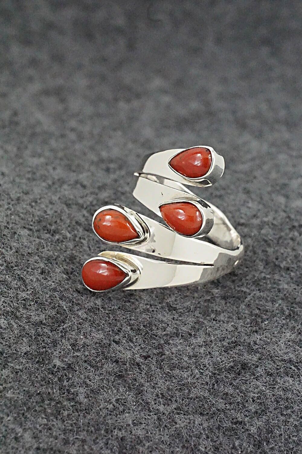 Coral & Sterling Silver Ring - Thomas Yazzie - Size 8.5