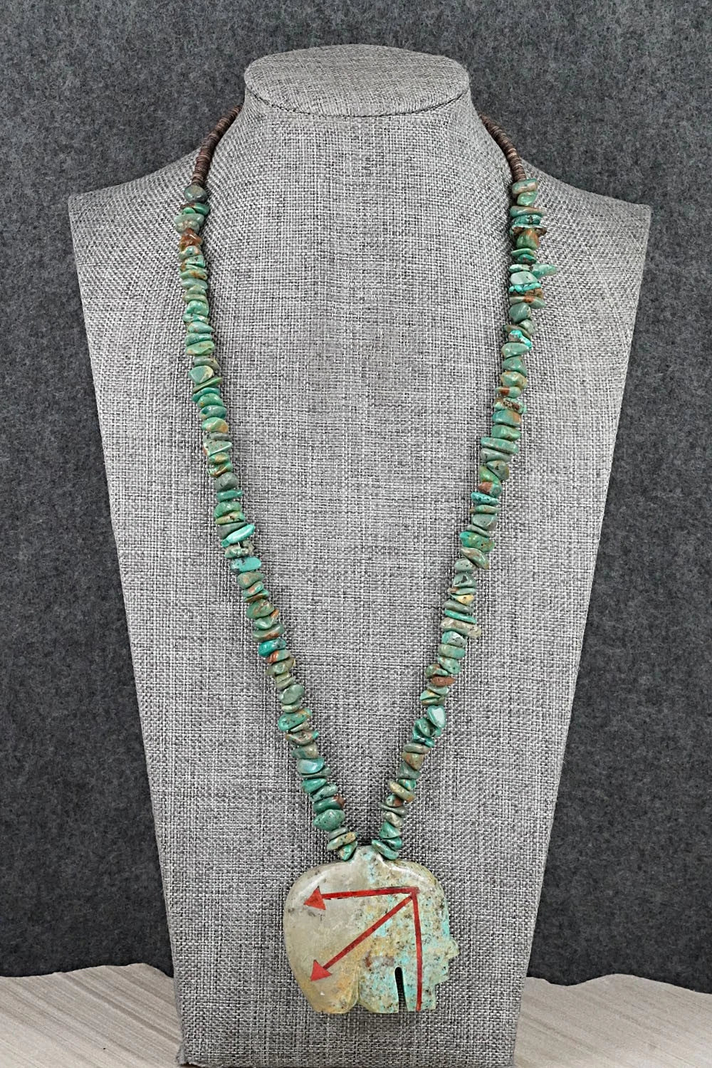 Turquoise Zuni Fetish Carving & Sterling Silver Necklace - Bernard Laiwakete