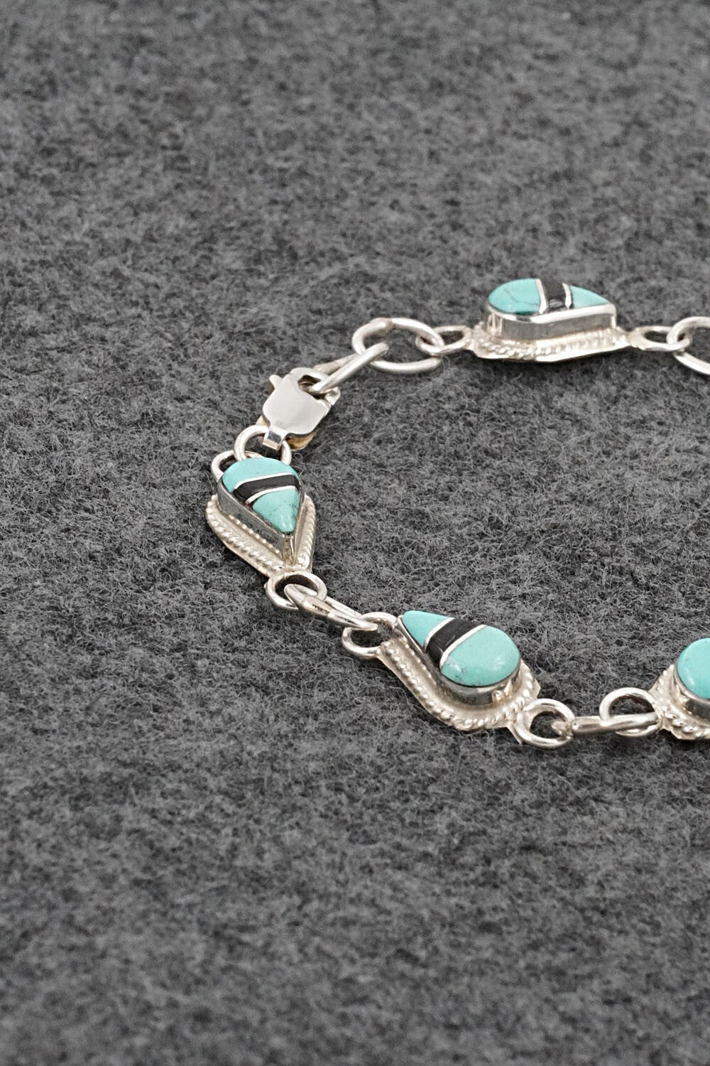 Turquoise, Onyx & Sterling Silver Link Bracelet - Terrance Panteah