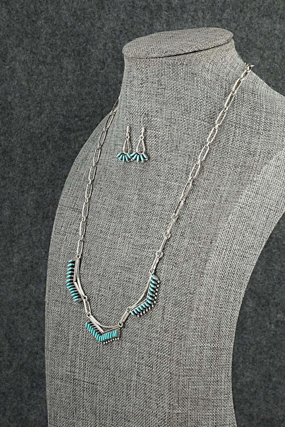 Turquoise & Sterling Silver Necklace and Earrings Set - Mildred Ukestine