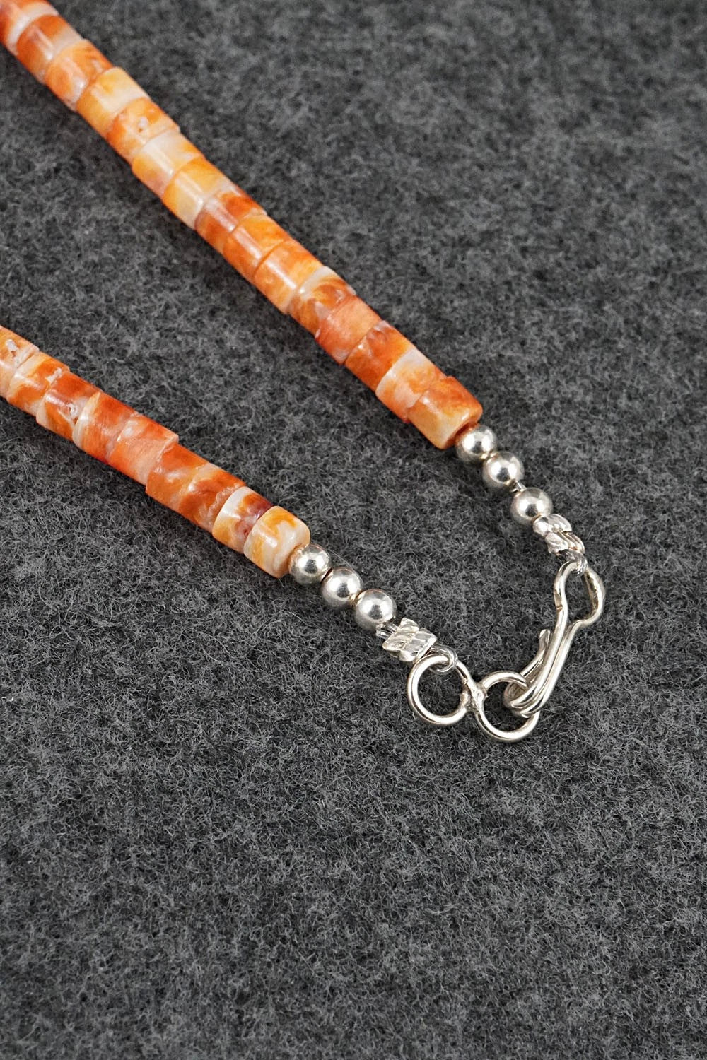 Spiny Oyster & Sterling Silver Necklace 18" - Doreen Jake