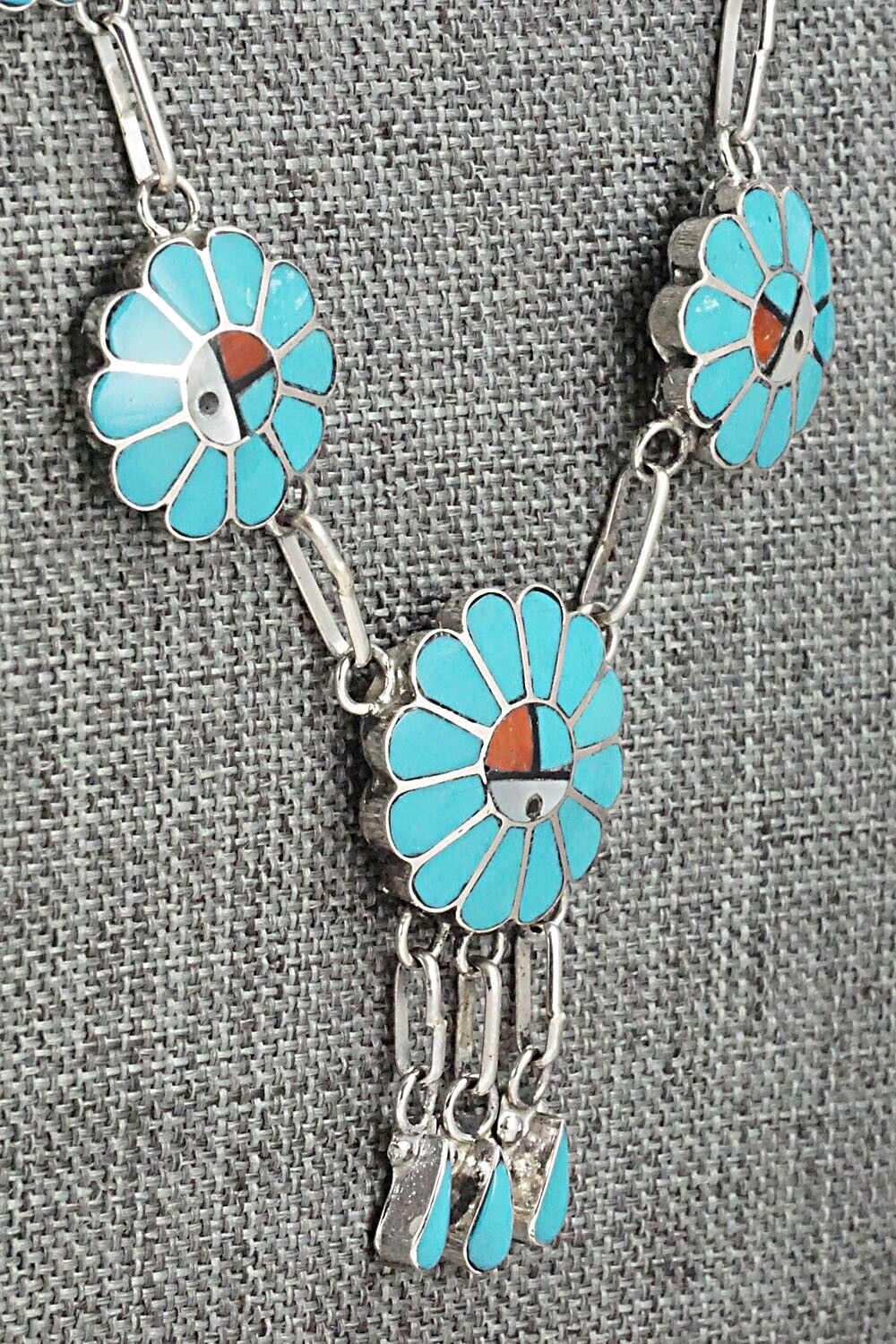 Multi Stone & Sterling Silver Inlay Necklace Set - Burdian Soseeah