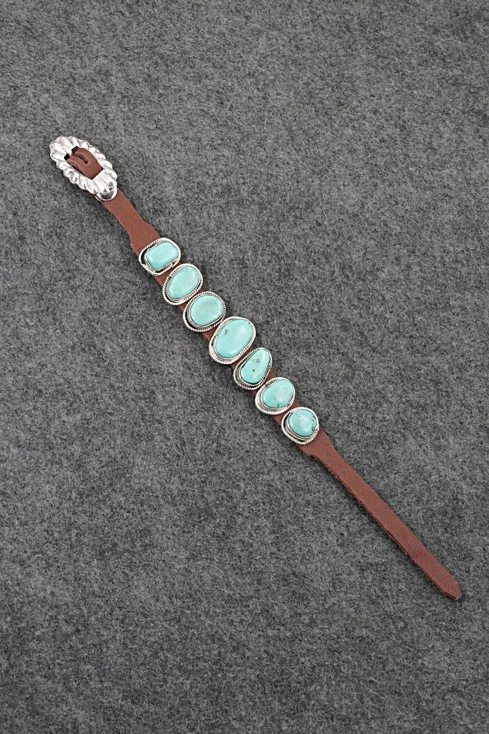 Turquoise, Sterling Silver & Leather Bracelet - Marlene Ramone