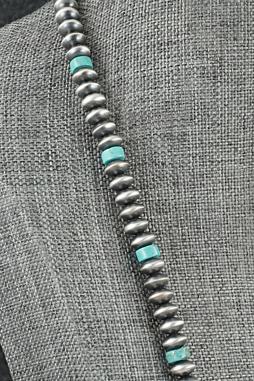 Turquoise & Sterling Silver Navajo Pearl Necklace 24" - Crystal Haley