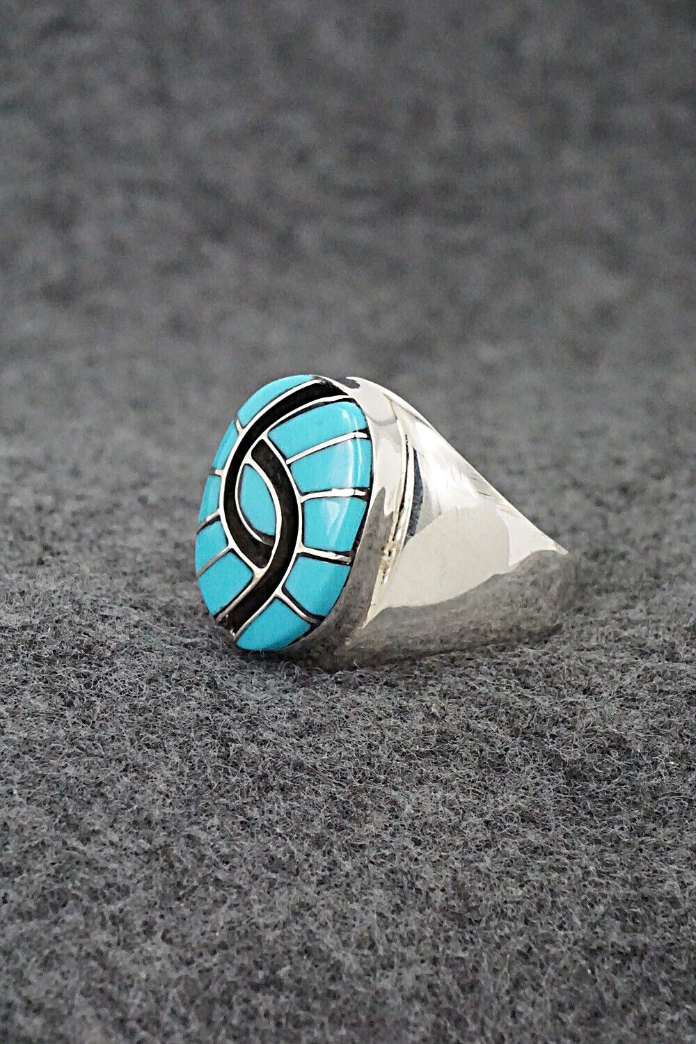 Turquoise & Sterling Silver Inlay Ring - Amy Wesley - Size 8.5