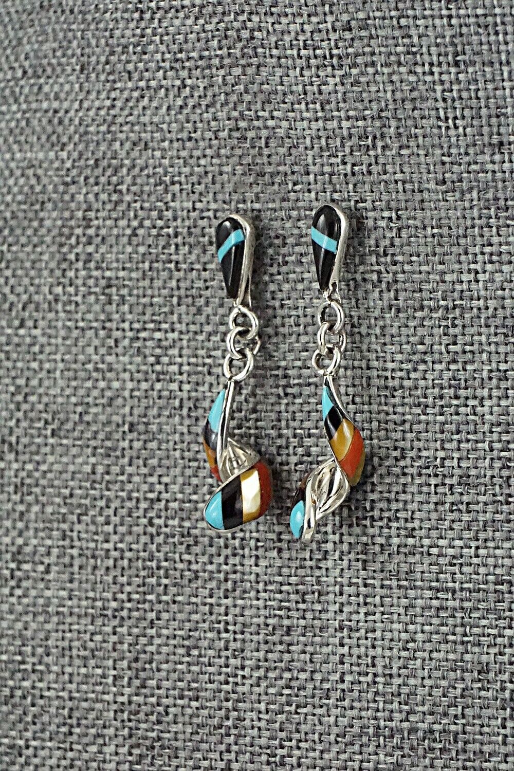 Multi-Stone & Sterling Silver Inlay Earrings - Idella Edaakie