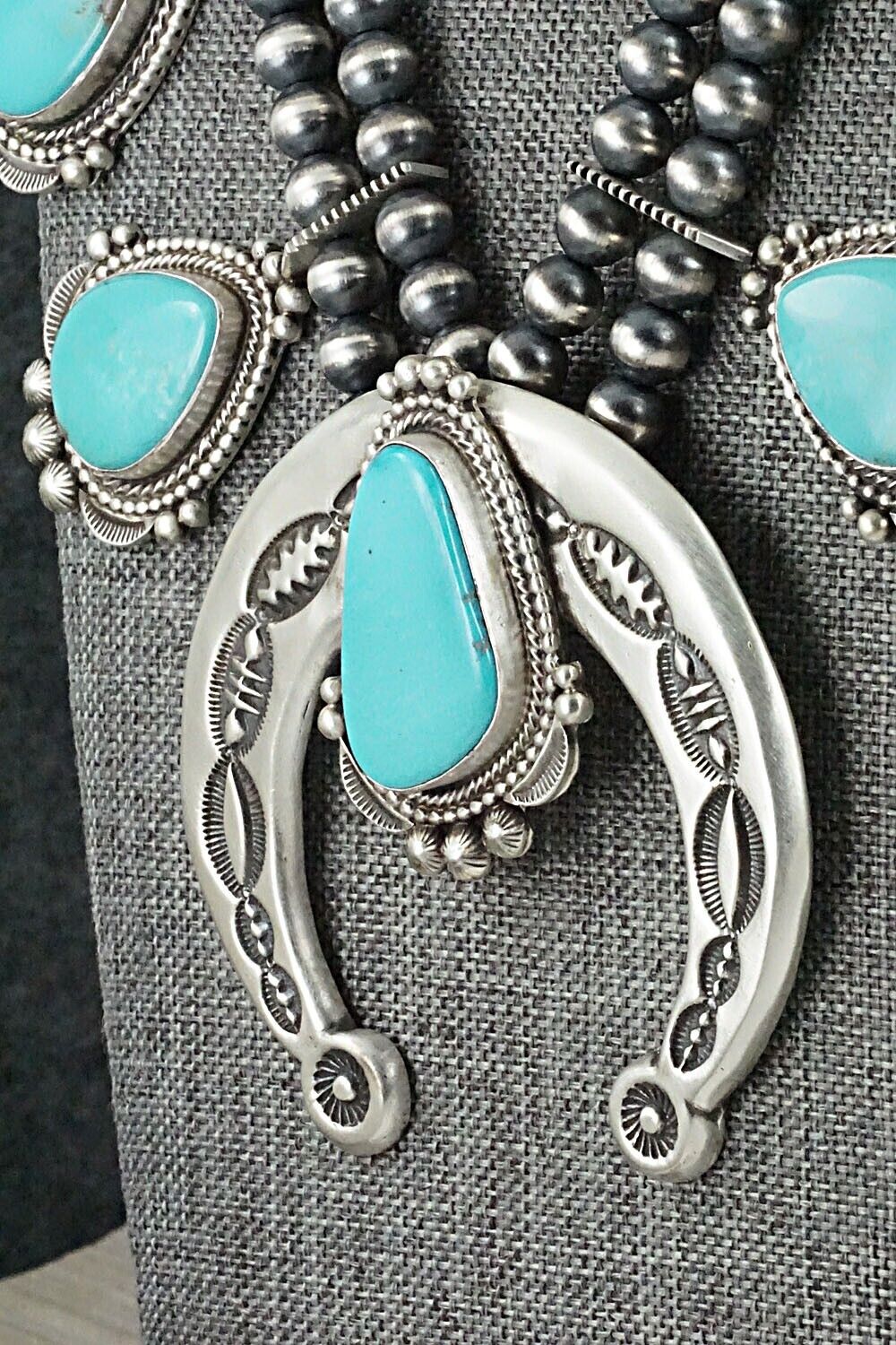 Turquoise & Sterling Silver Squash Blossom Set - Tom Lewis