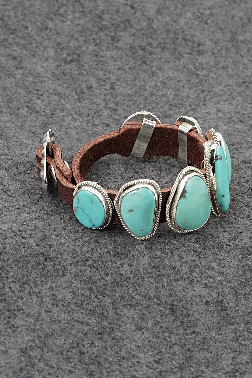 Turquoise, Sterling Silver & Leather Bracelet - Rosita Charlie