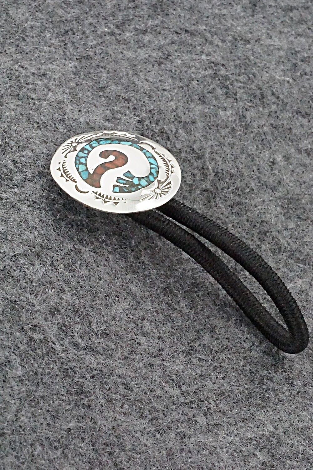 Turquoise, Coral & Sterling Silver Hair Tie - Joleen Yazzie