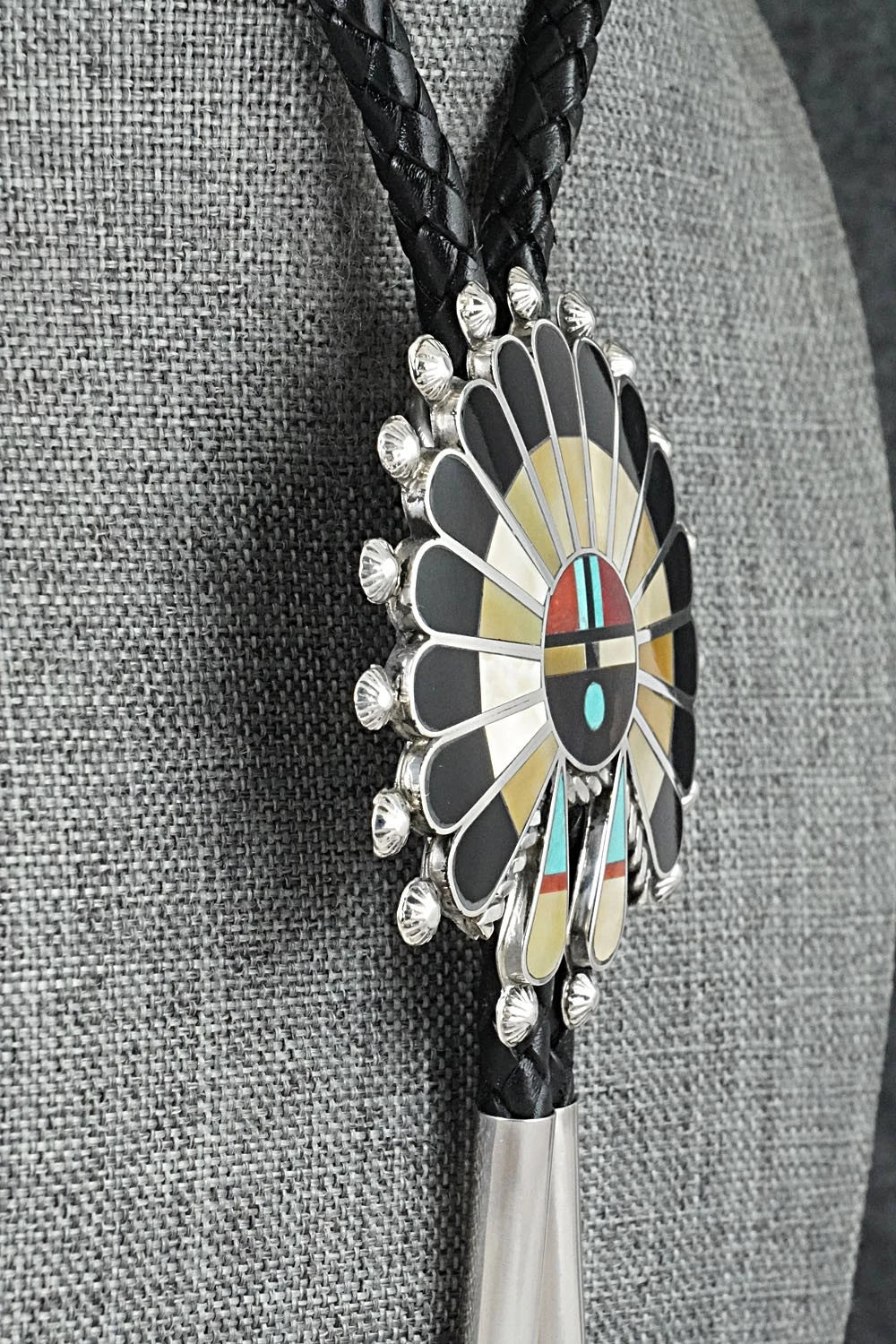 Multi-Stone & Sterling Silver Inlay Bolo Tie - April Unkestine