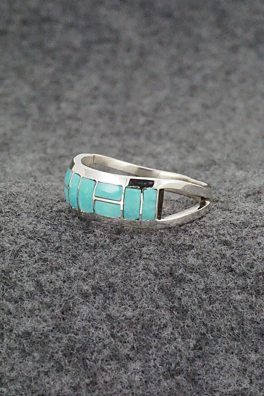 Turquoise & Sterling Silver Inlay Ring - Sibert Bowannie - Size 9