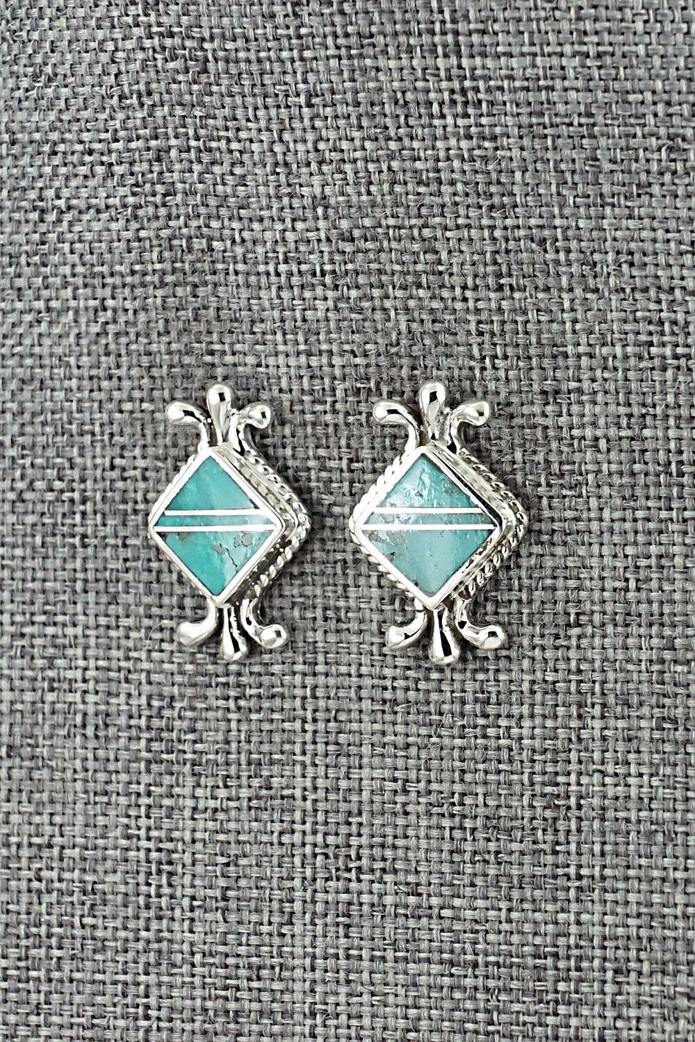 Turquoise & Sterling Silver Inlay Earrings - James Manygoats