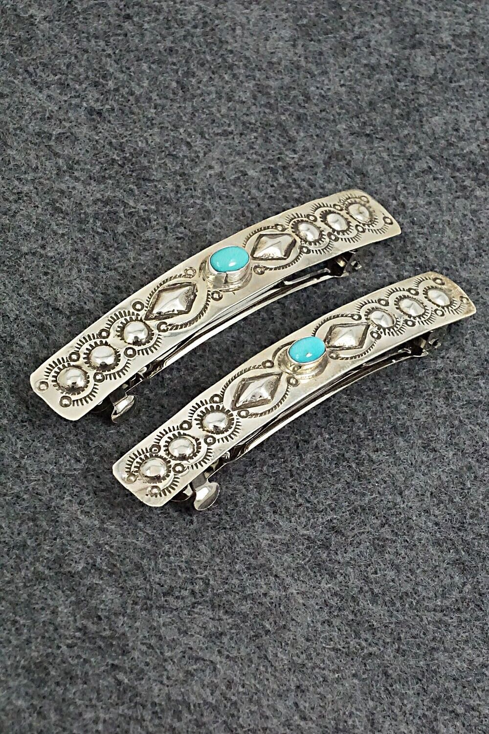 Turquoise & Sterling Silver Hair Barrettes - Jennie Blackgoat