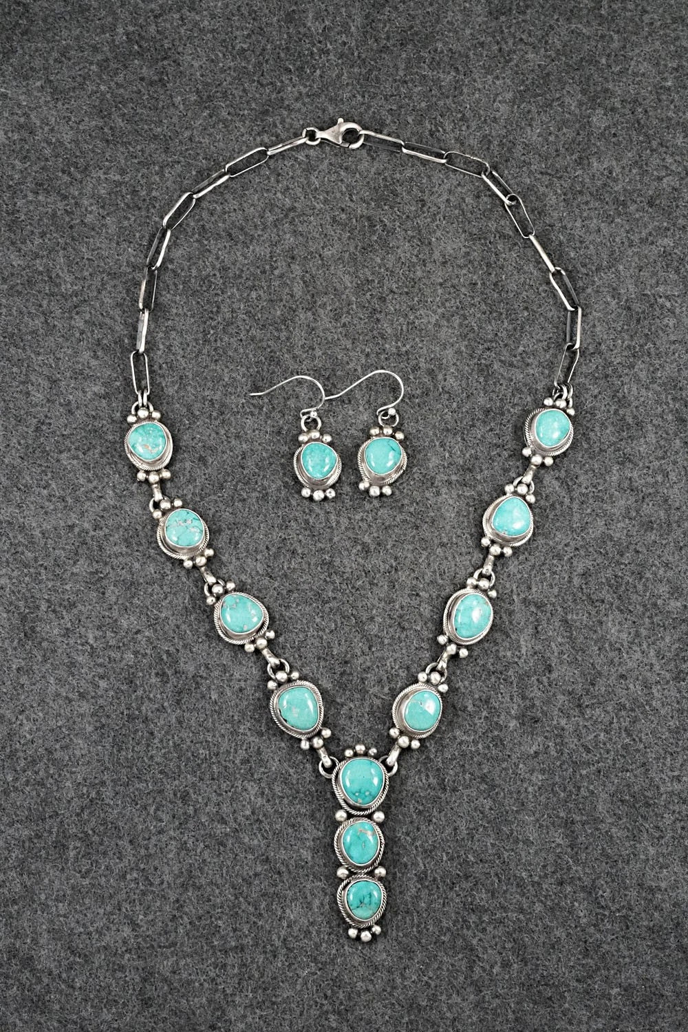 Turquoise & Sterling Silver Necklace and Earrings Set - Paul Livingston