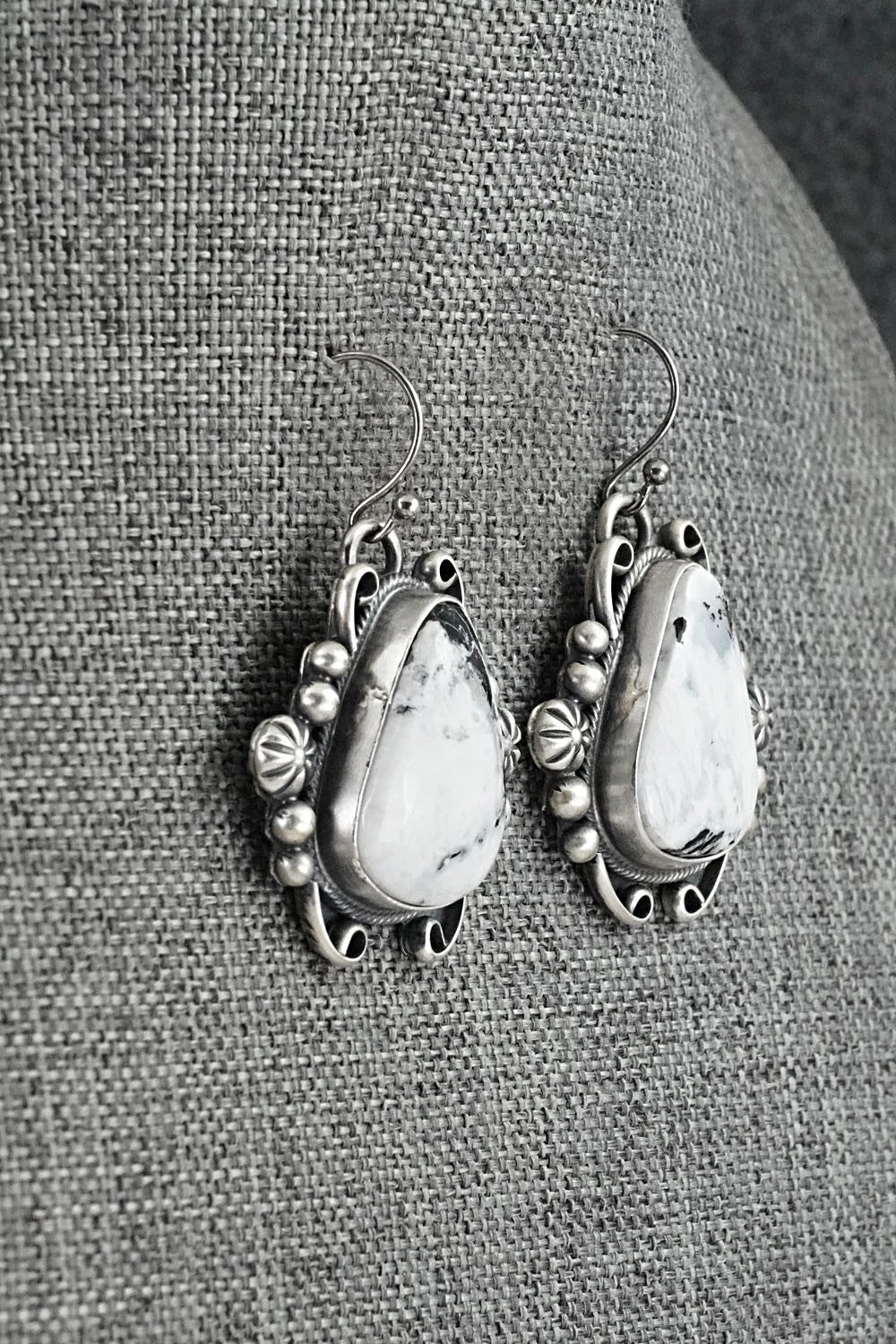 White Buffalo & Sterling Silver Squash Blossom Set - Paul Livingston