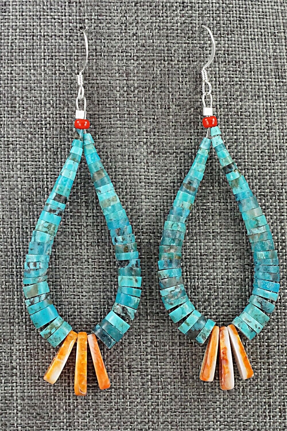 Spiny Oyster, Turquoise & Sterling Silver Earrings - Lupe Lovato