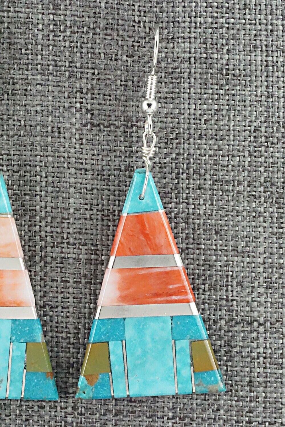 Turquoise, Spiny Oyster & Sterling Silver Inlay Earrings - Daniel Coriz