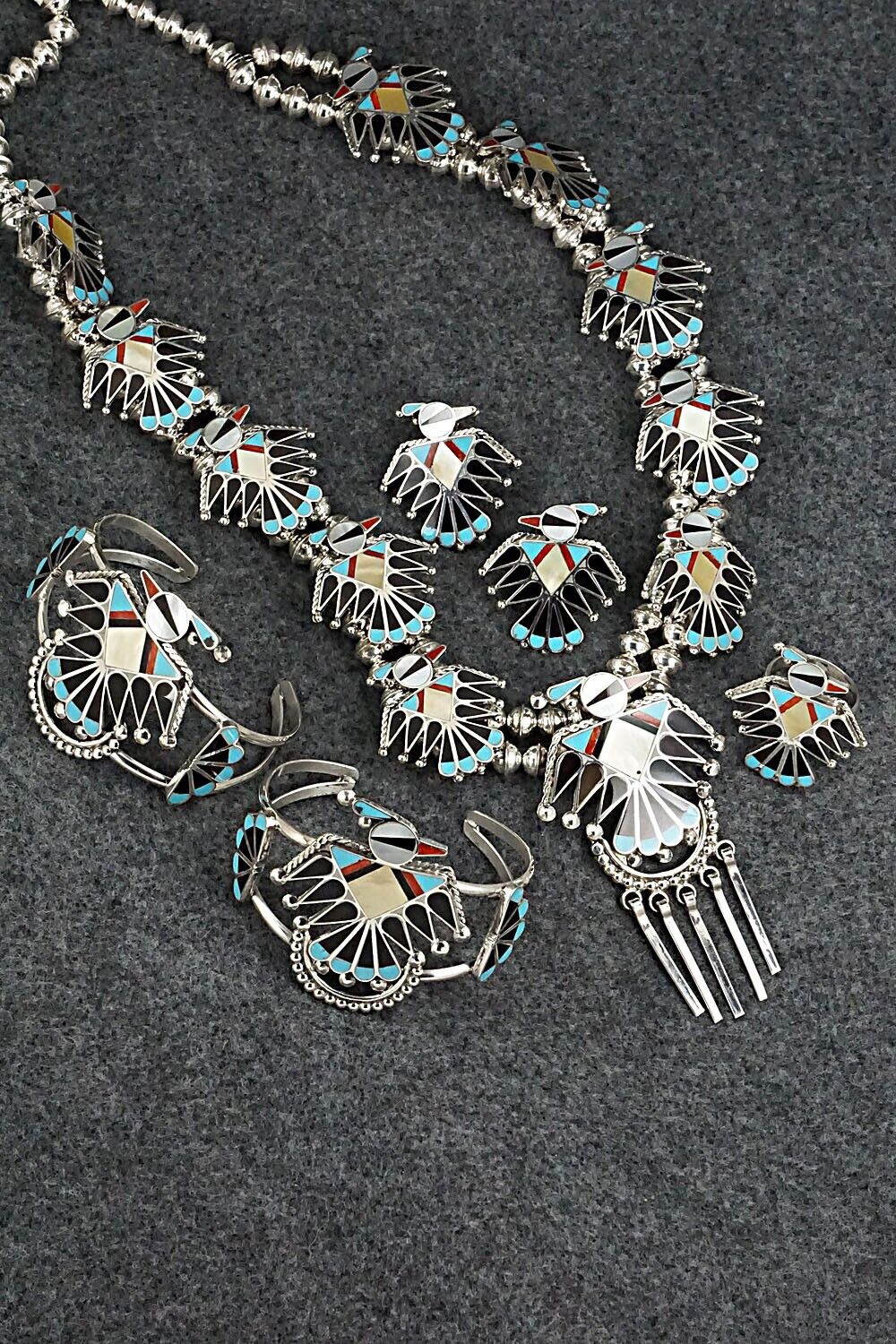 Multi Stone & Sterling Silver Inlay Necklace Set - Adrian Wallace