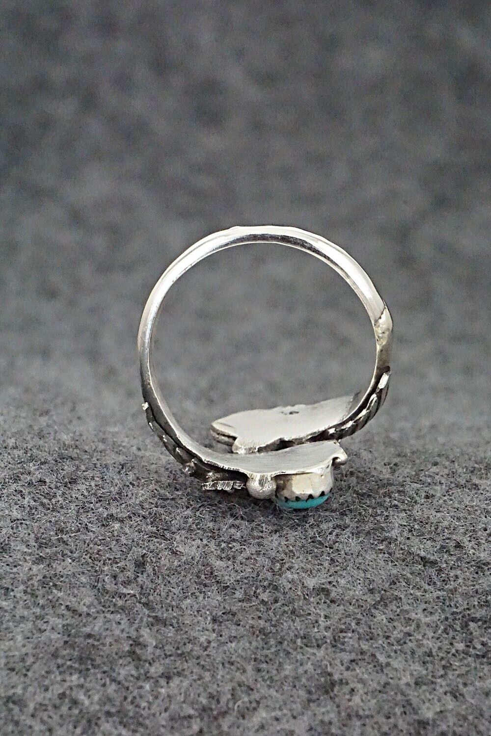 Turquoise, Coral & Sterling Silver Ring - Etta Belin - Size 10