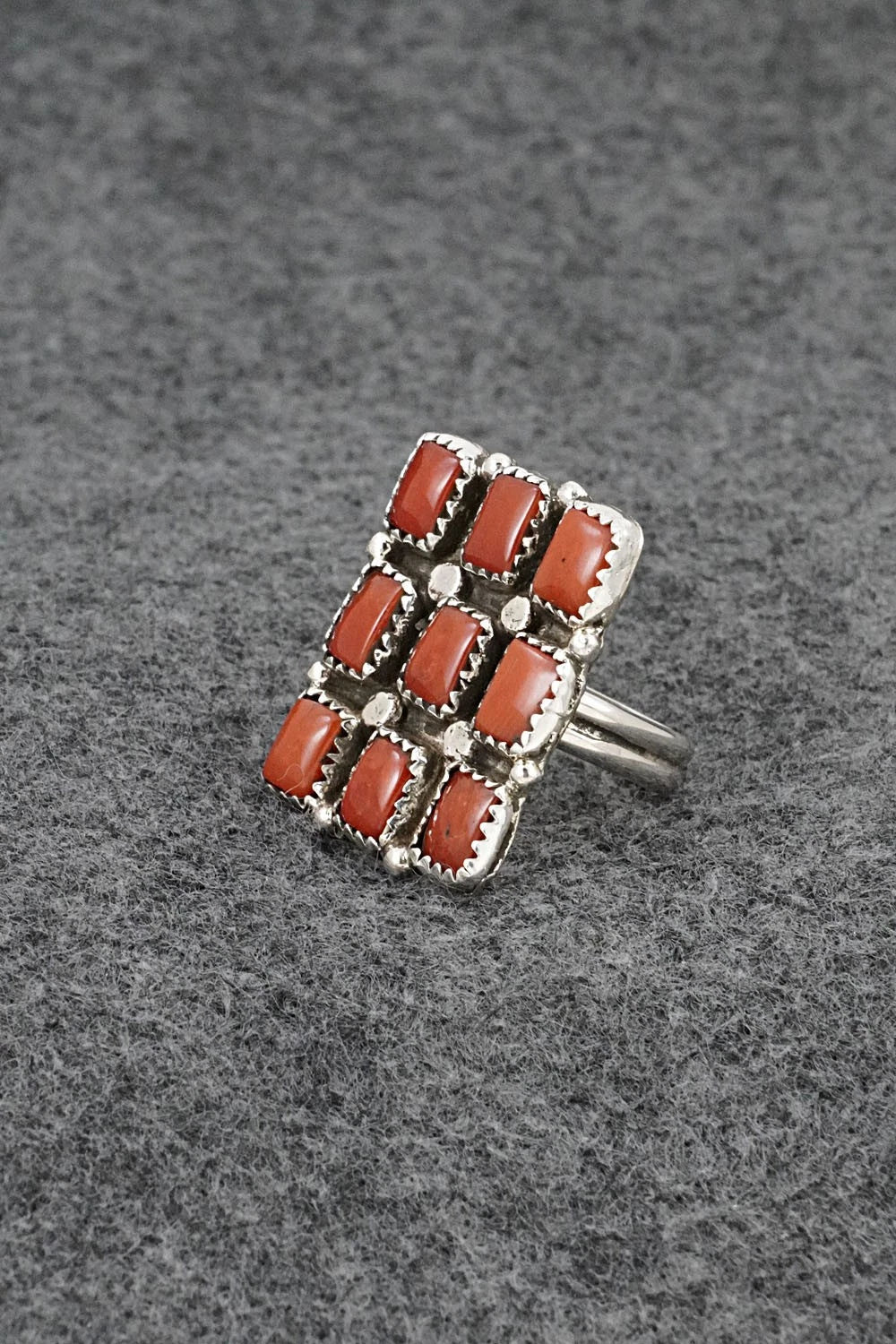 Coral & Sterling Silver Ring - Priscilla Reeder - Size 7.5