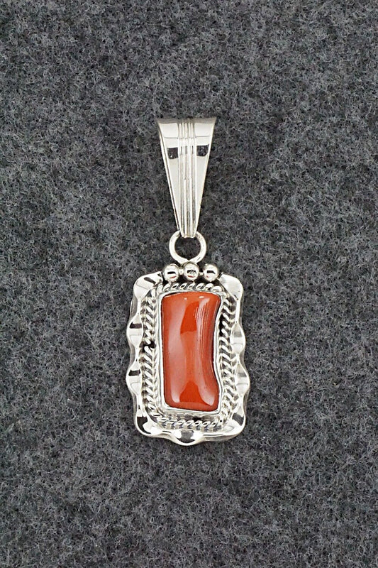 Coral & Sterling Silver Pendant - Samuel Yellowhair