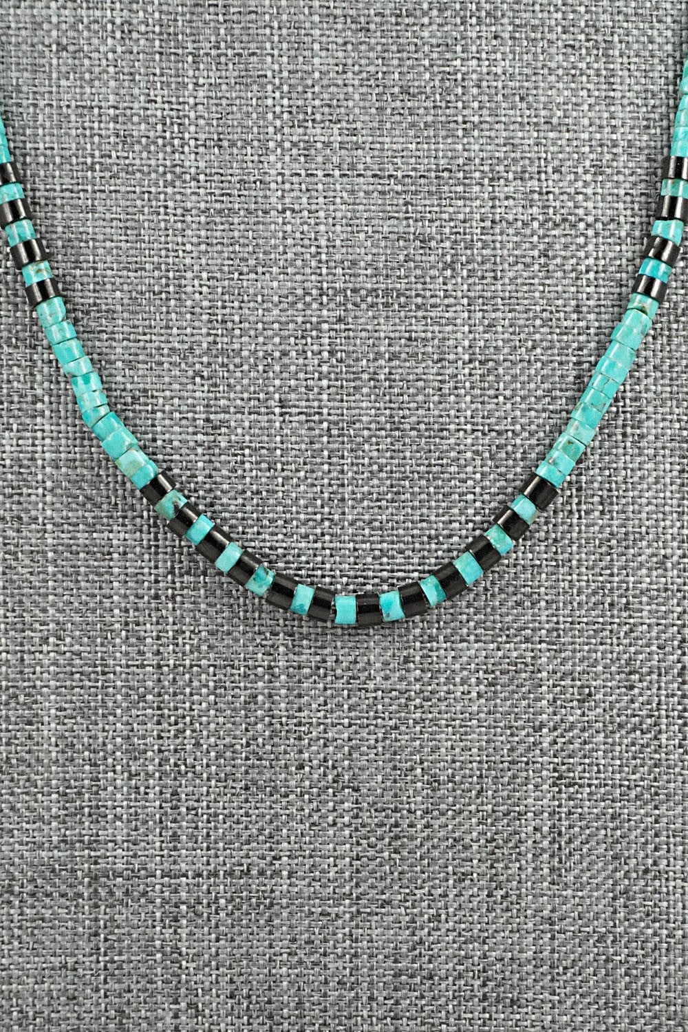 Turquoise, Onyx & Sterling Silver Necklace 19" - Helen Tsosie