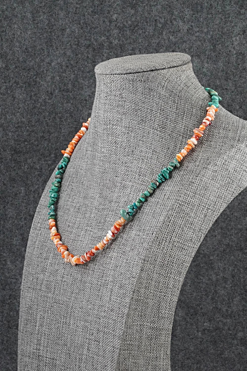Turquoise, Spiny Oyster & Sterling Silver Necklace 17" - Doreen Jake