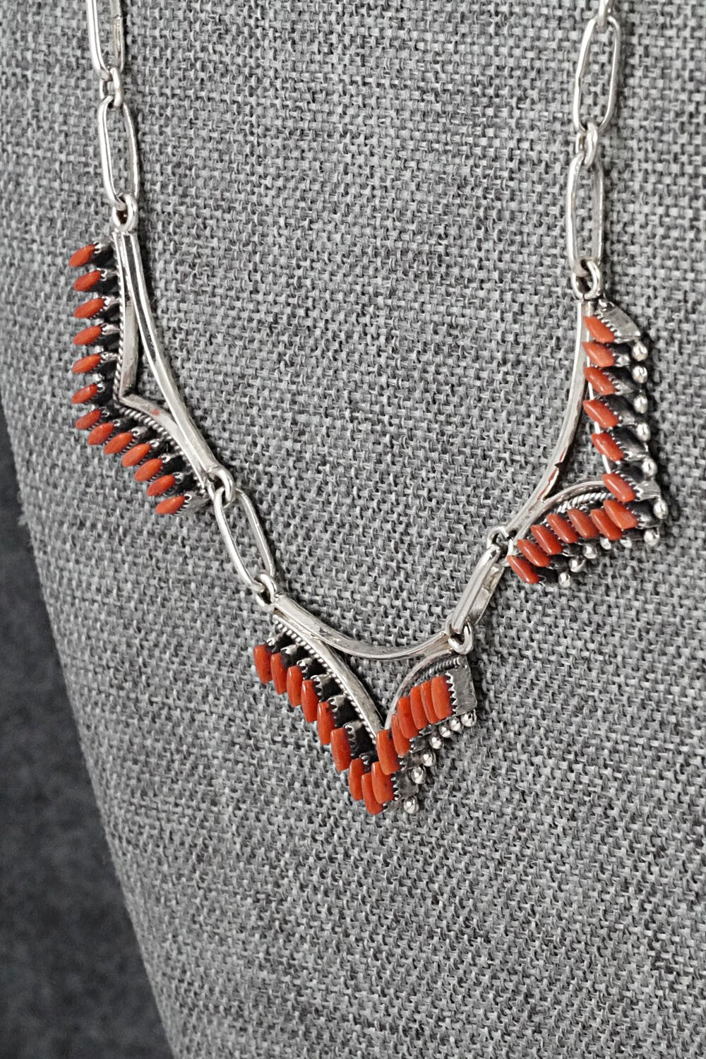 Coral & Sterling Silver Necklace and Earrings Set - Mildred Ukestine