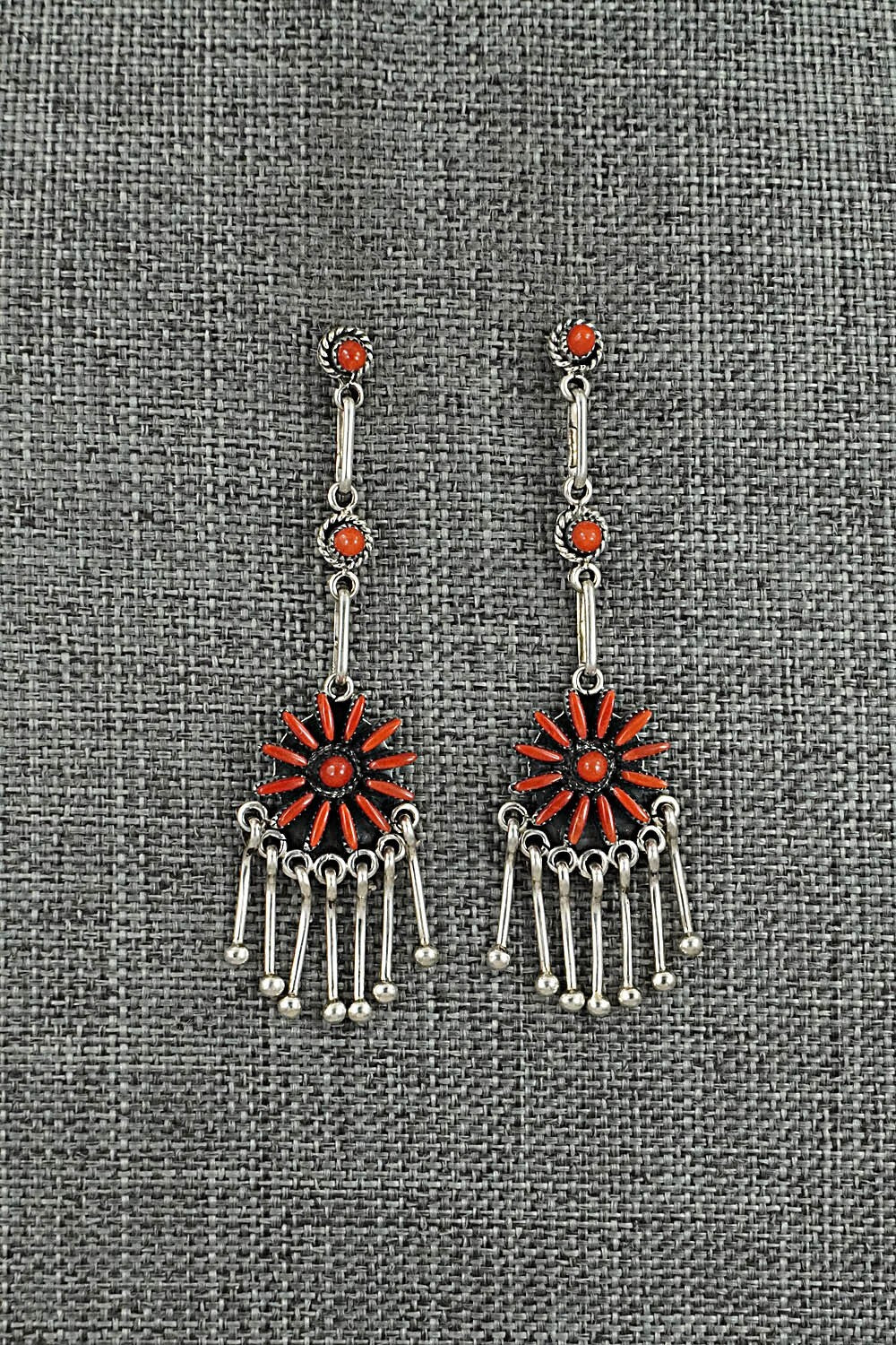 Coral & Sterling Silver Earrings - Mildred Ukestine