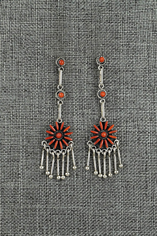 Coral & Sterling Silver Earrings - Mildred Ukestine