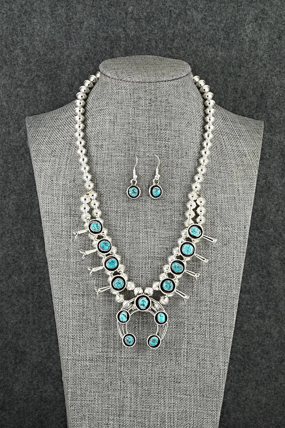 Turquoise & Sterling Silver Squash Blossom Set - Phil Garcia