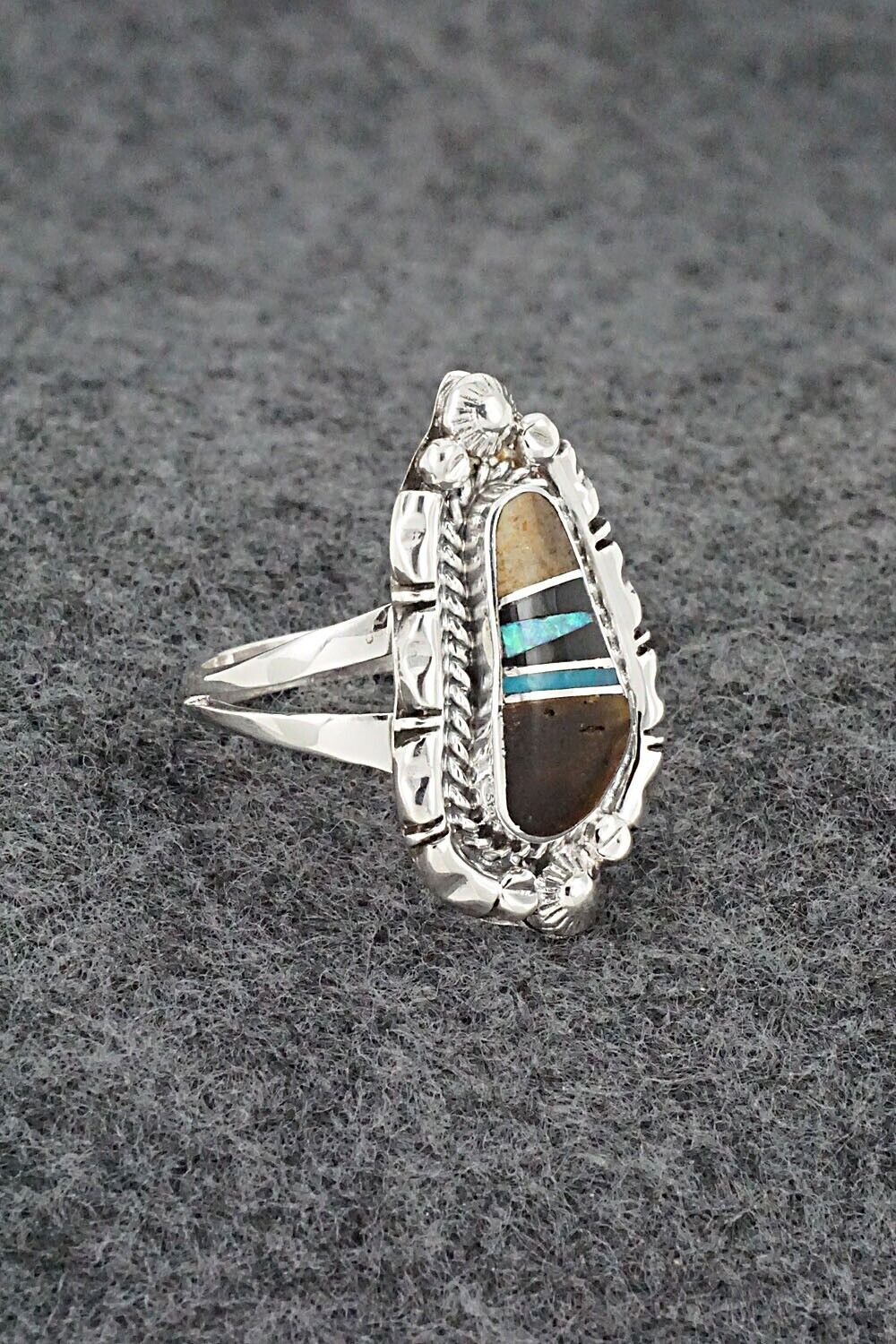 Multi-Stone & Sterling Silver Inlay Ring - James Manygoats - Size 6.25