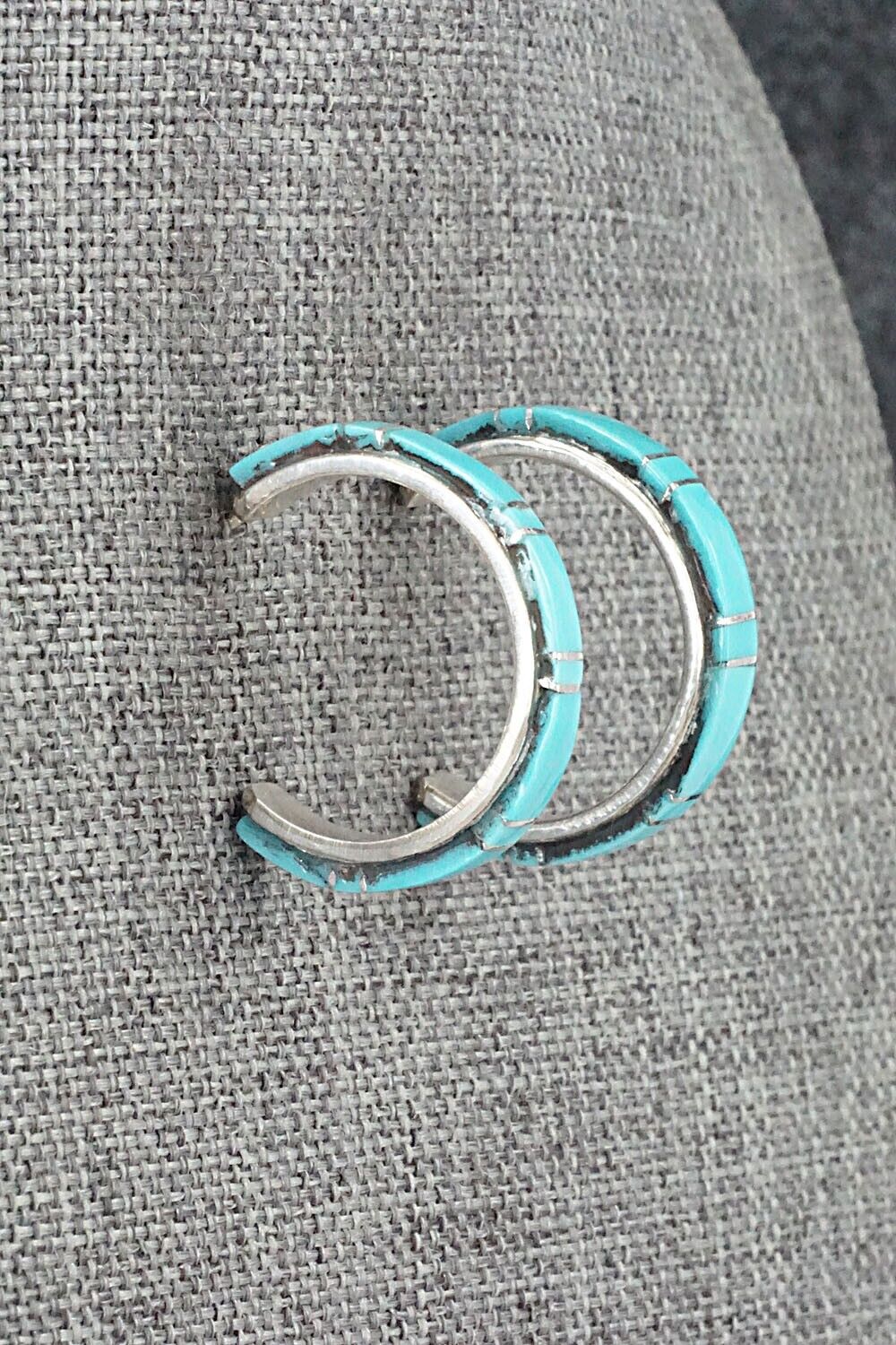 Turquoise & Sterling Silver Hoop Earrings - Terrance Panteah