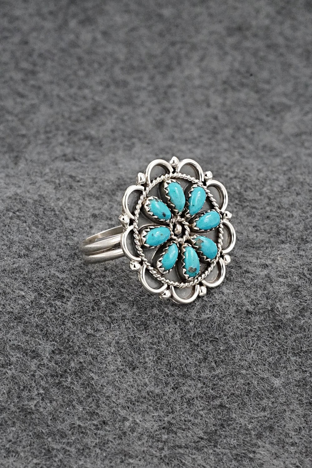 Turquoise & Sterling Silver Ring - Gerald Mitchell - Size Adjustable