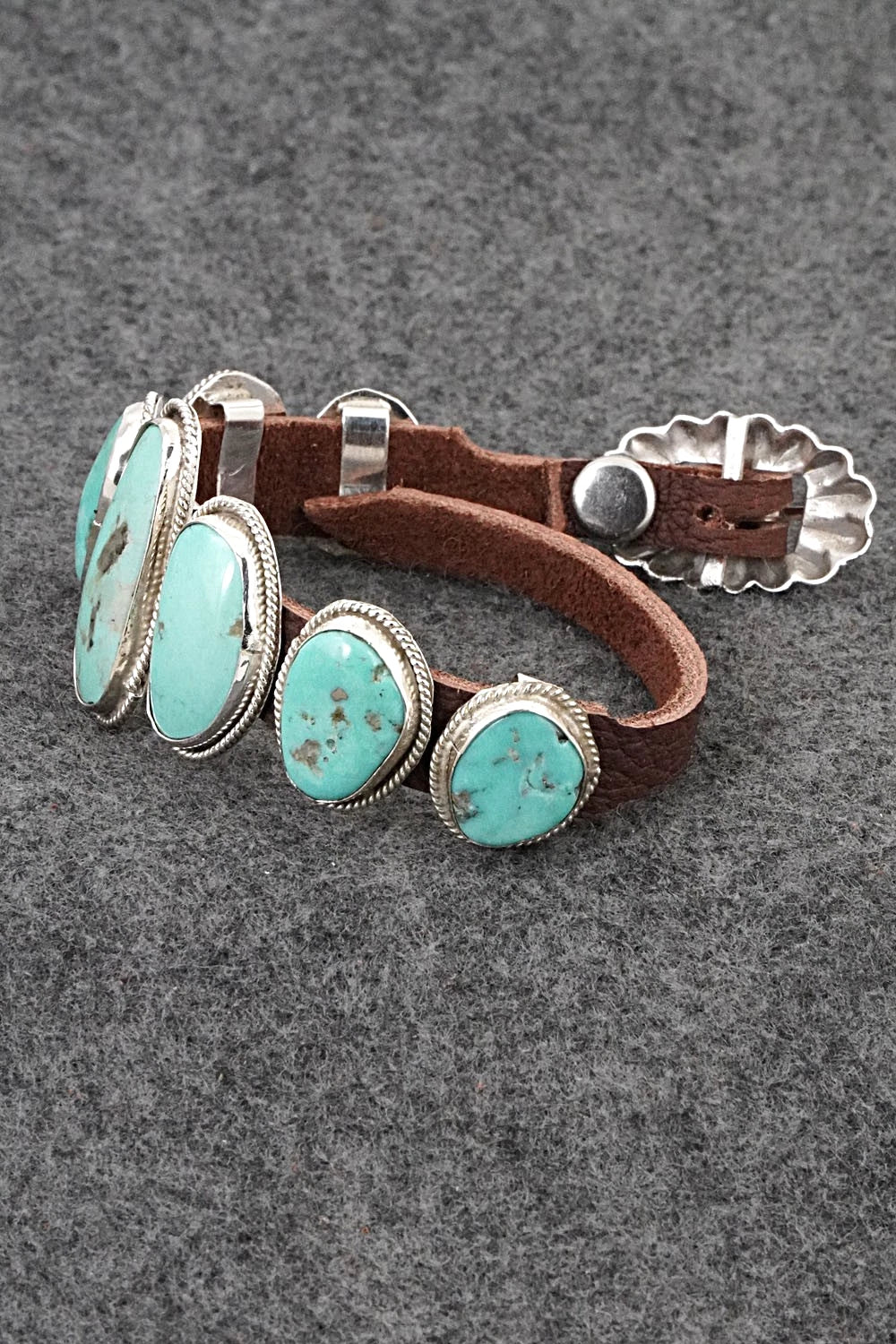 Turquoise, Sterling Silver & Leather Bracelet - Rosita Charlie