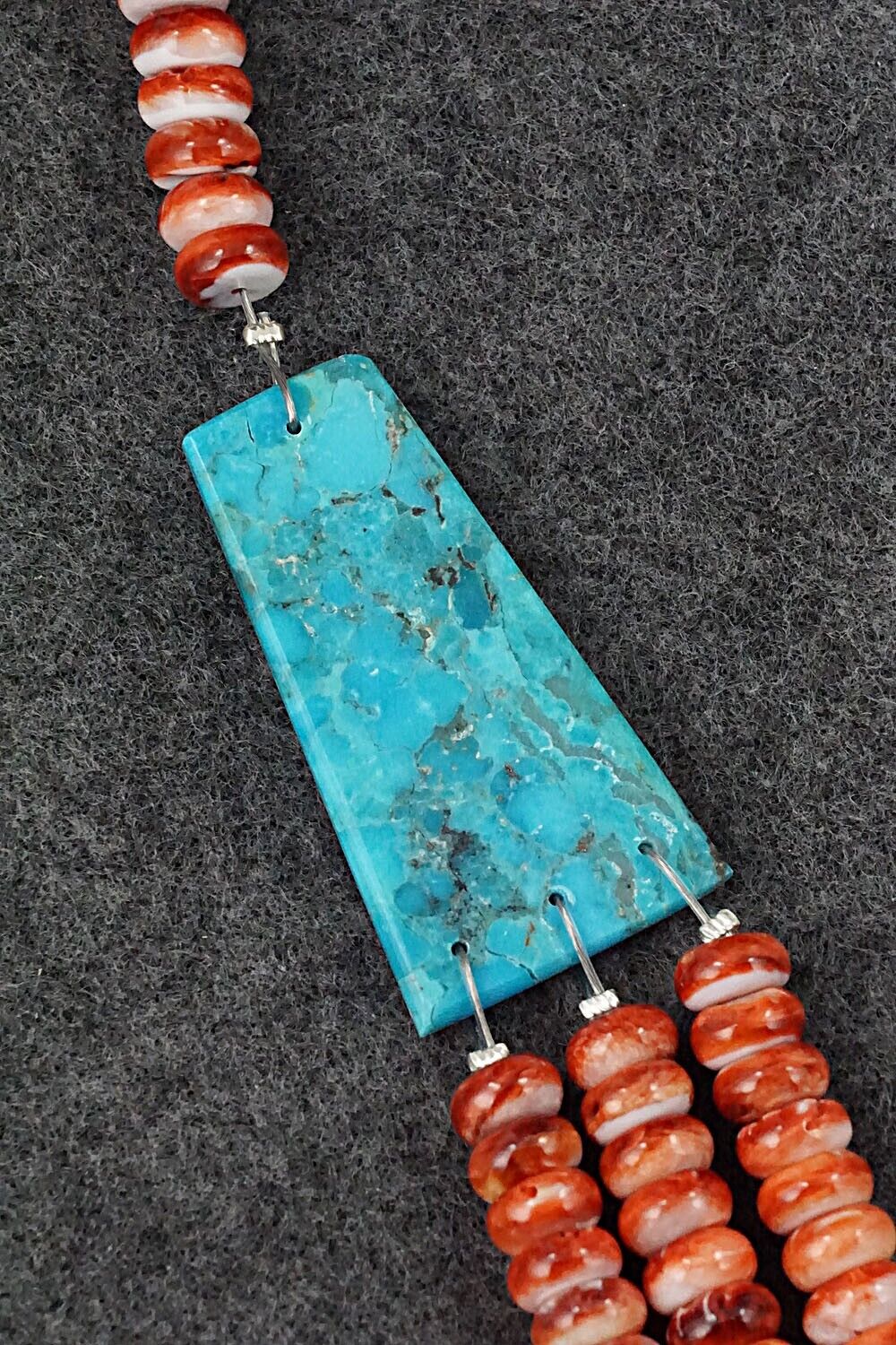 Turquoise, Spiny Oyster and Sterling Silver Necklace - Lupe Lovato