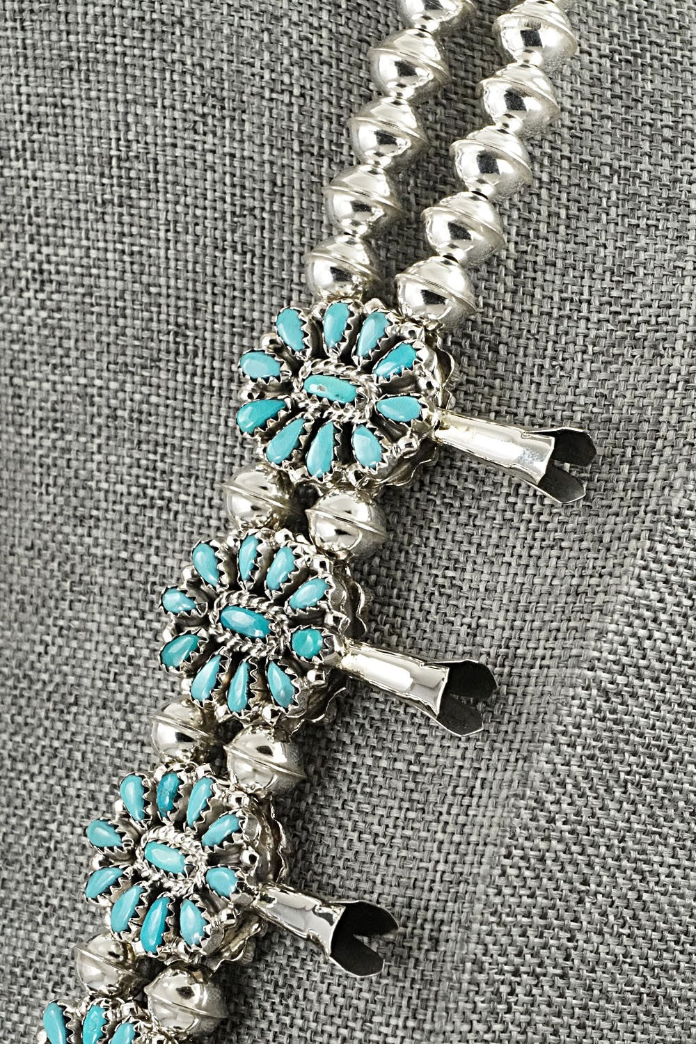Turquoise, Coral & Sterling Silver Reversible Squash Blossom Set - Elton James