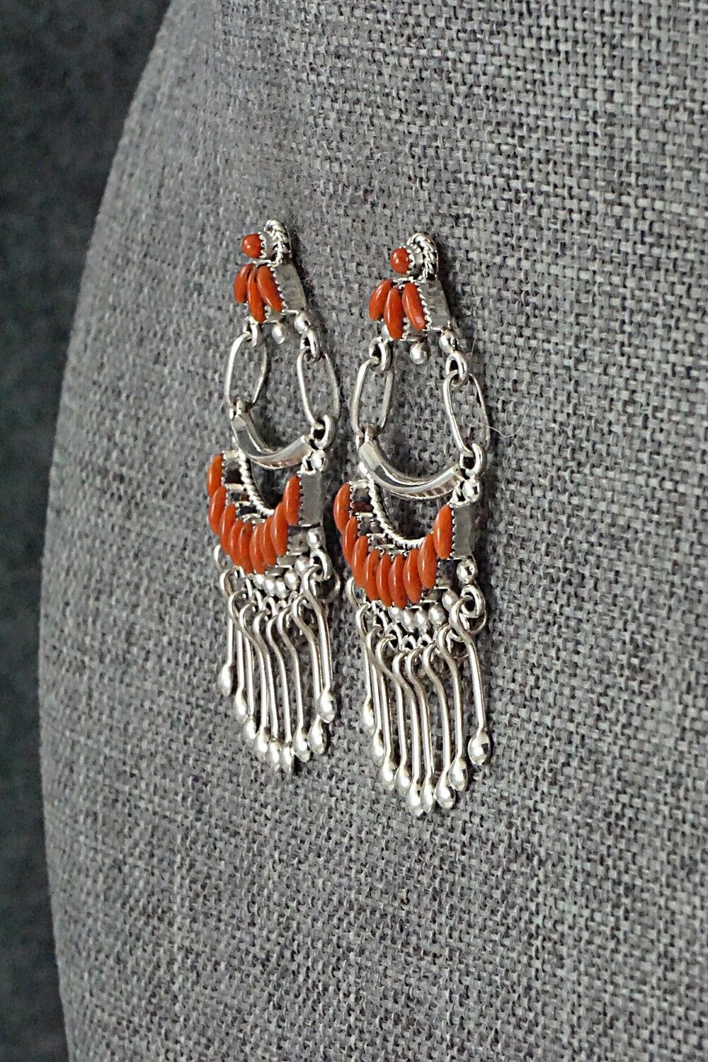 Coral & Sterling Silver Earrings - Stewart Natewa