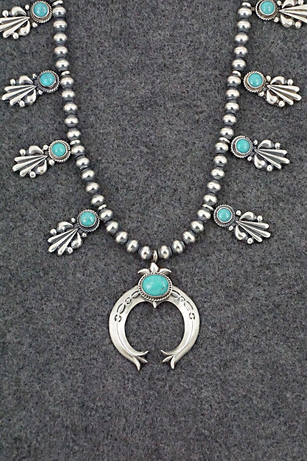 Turquoise & Sterling Silver Squash Blossom Necklace - Bobby Platero