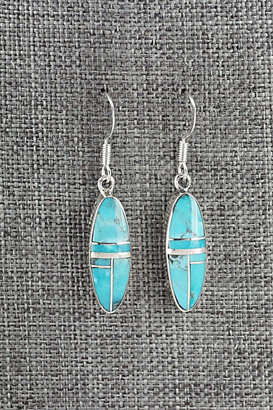 Turquoise & Sterling Silver Inlay Earrings - James Manygoats