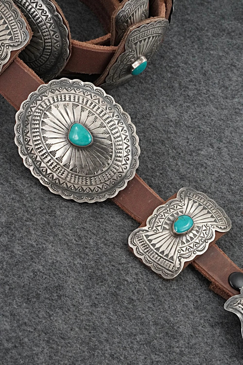Turquoise, Sterling Silver & Leather Concho Belt - Dan Morgan