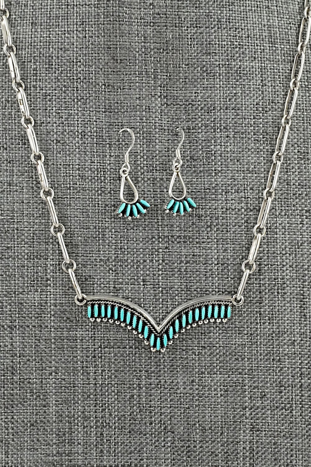 Turquoise & Sterling Silver Necklace and Earrings Set - Mildred Ukestine