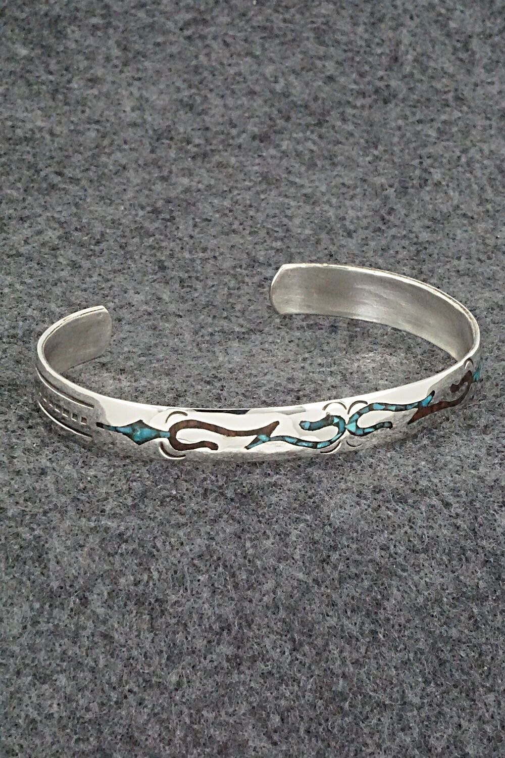 Turquoise, Coral Chip Inlay & Sterling Silver Bracelet - Joleen Yazzie