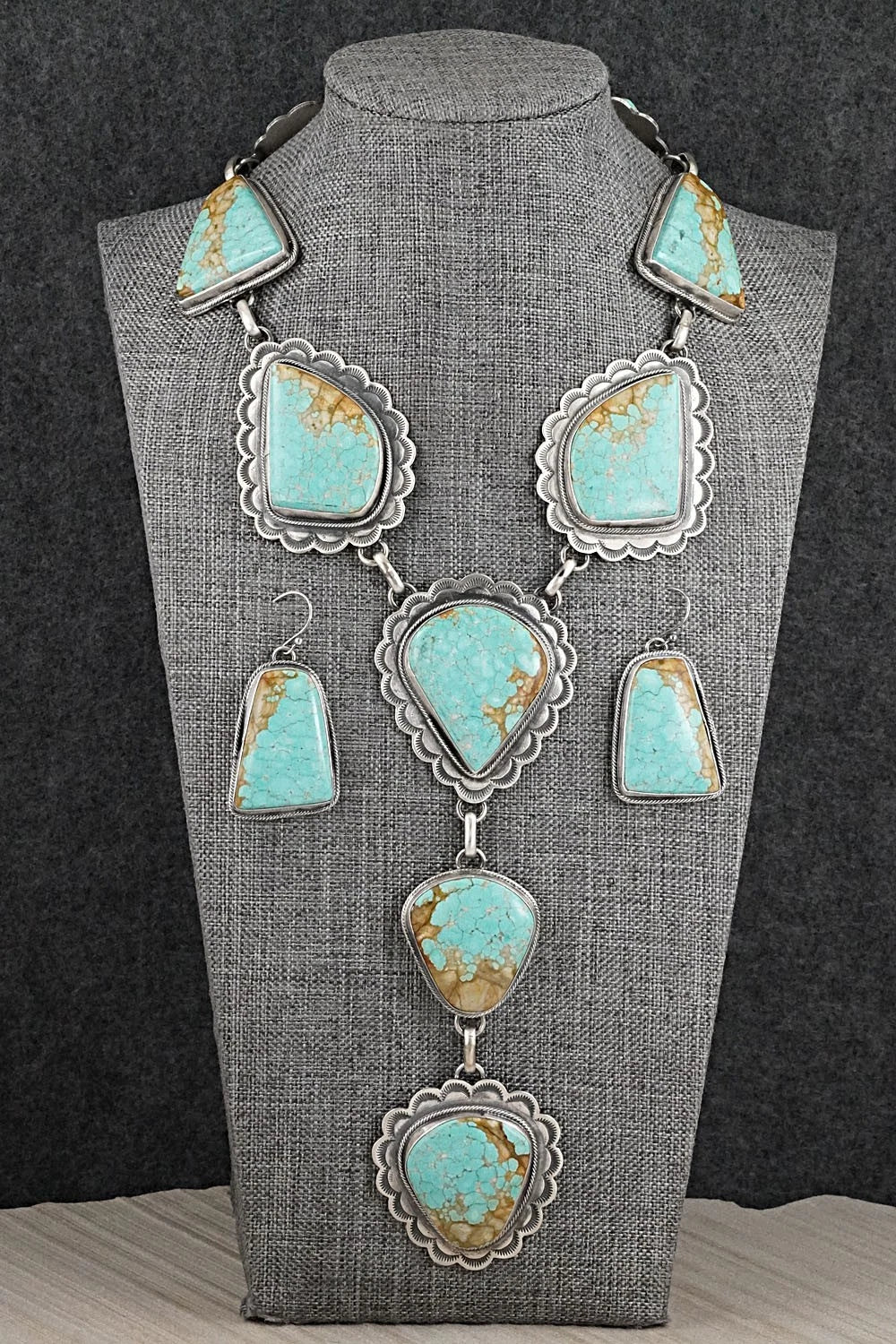 Turquoise & Sterling Silver Necklace and Earrings Set - Bobby Johnson